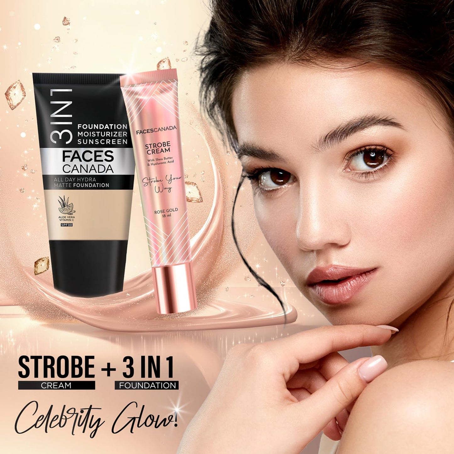 FACESCANADA Cream All Day Hydra Matte Foundation - Mini|3in1 Foundation + Moisturizer + SPF 30|24 HR Aloe Hydration & Vitamin C| 10HR Wear | Medium to High Buildable Coverage | Medium Natural (18 ml)