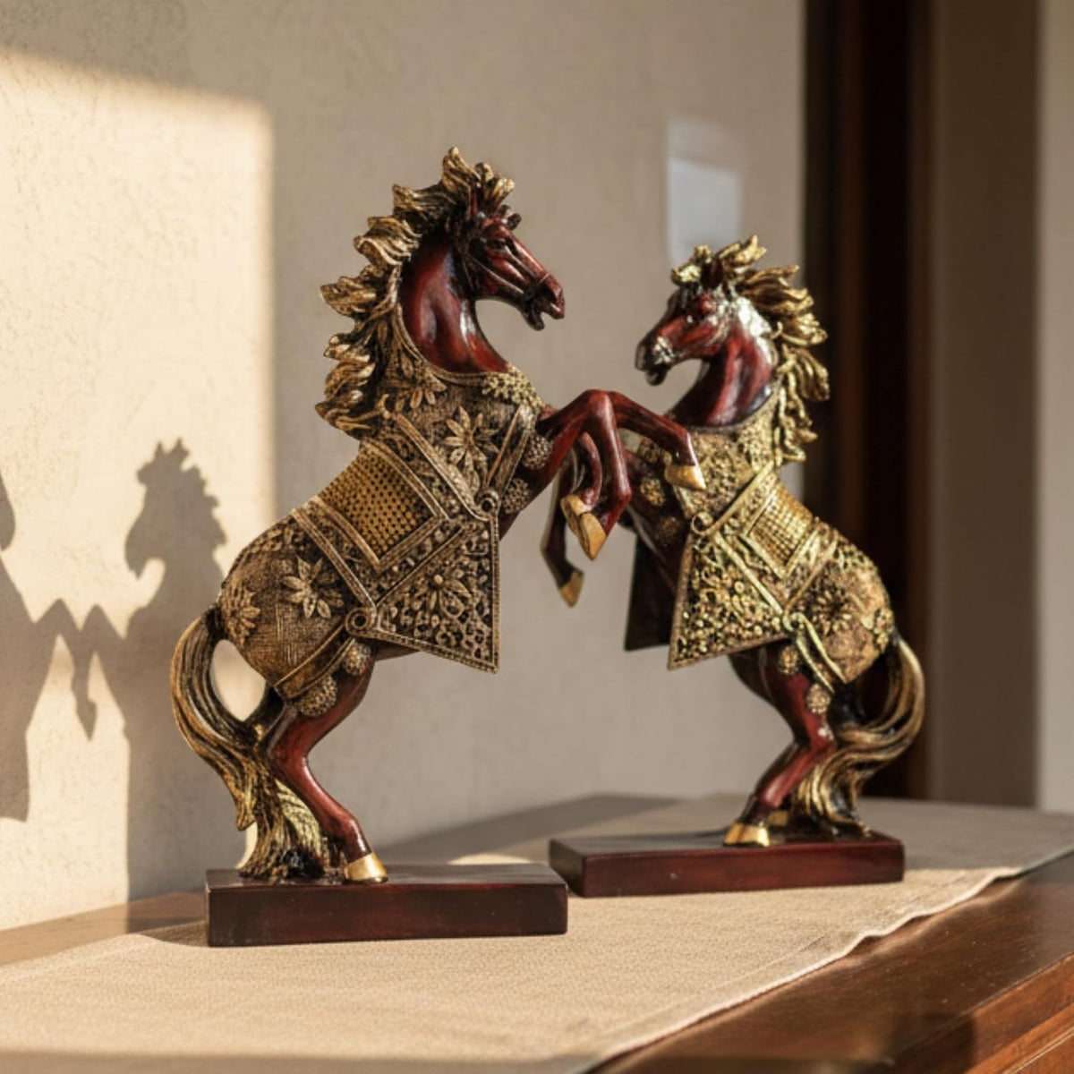 eCraftIndia Set of 2 Resin Running Horse Showpiece for Home Decor Office | Gift for Housewarming Birthday
