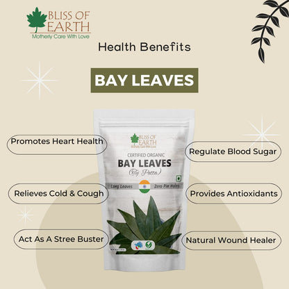 Bliss of Earth Certified Organic Indian Bay Leaves With Zero Pin Holes & Zero Dust, A1 Grade Tej Patta With Uniform Green Color, 50gm
