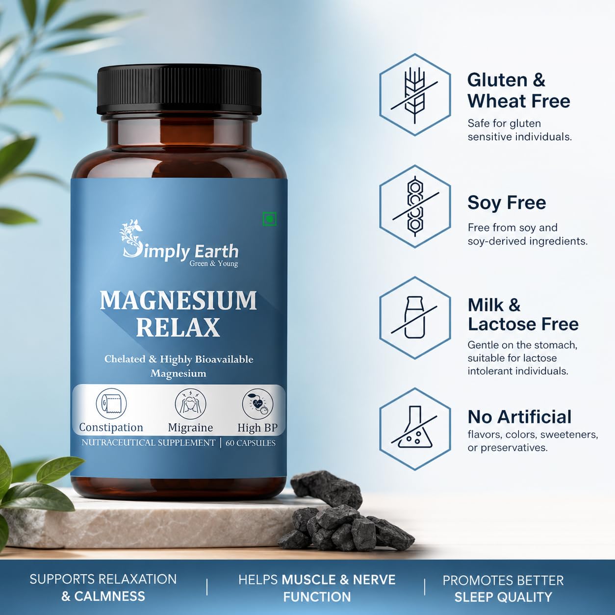 Simply Earth Magnesium Bisglycinate 1500 MG(Elemental 315) Most Bioavailable Magnesium for Sleep, Muscle, Bone & Heart Support | Supports Sleep, Recovers Muscles with Vitamin B6-60 Capsules