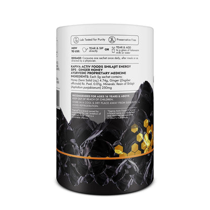 Kapiva Shilajit Energy Sips | With 100% Pure Shilajit/Shilajeet | 250mg Shilajit/Stick | Boosts Energy & Stamina | 30 Sachets | Ginger Honey Flavour