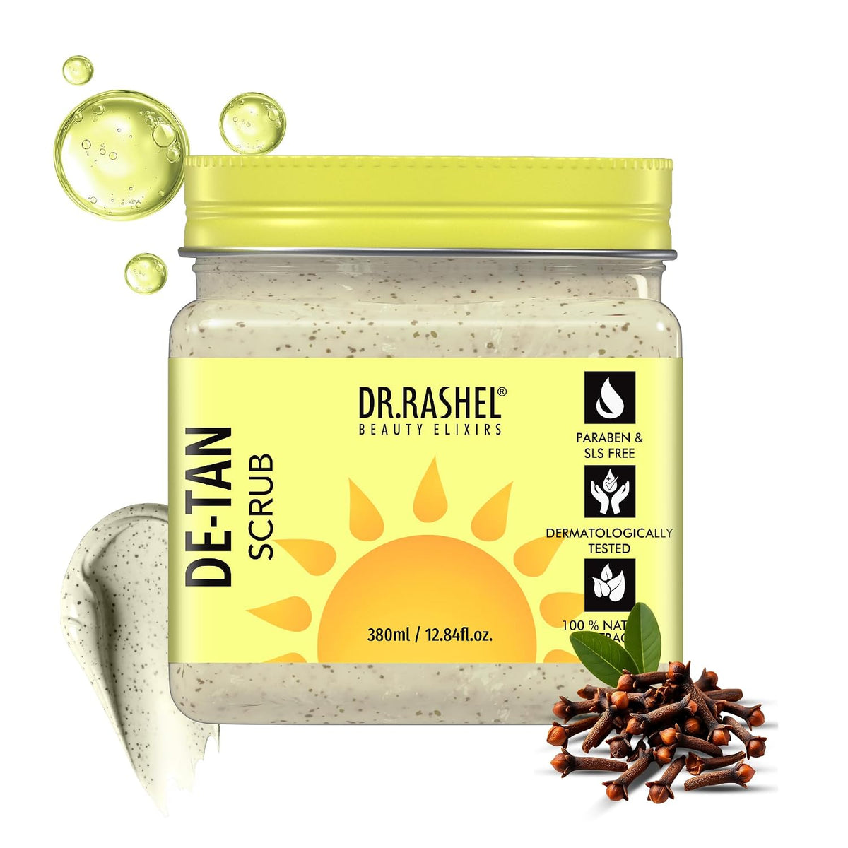 DR.RASHEL Beauty Elixirs De-Tan Scrub for Face & Body with Vitamin C, Walnut Shell Removes Tan, Dead Skin & Blackheads Deep Exfoliating Scrub for Men & Women 380ml