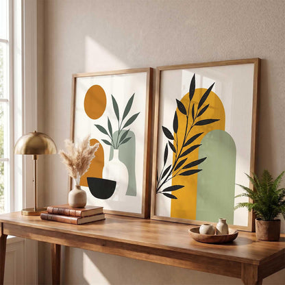 Home Decor Boho Painting Decorative Wall Art | Aesthetic poster With Frame For Living Room Bed Room Hotel Wall Decor Digital Reprint Set of 2 (13X17 inch)