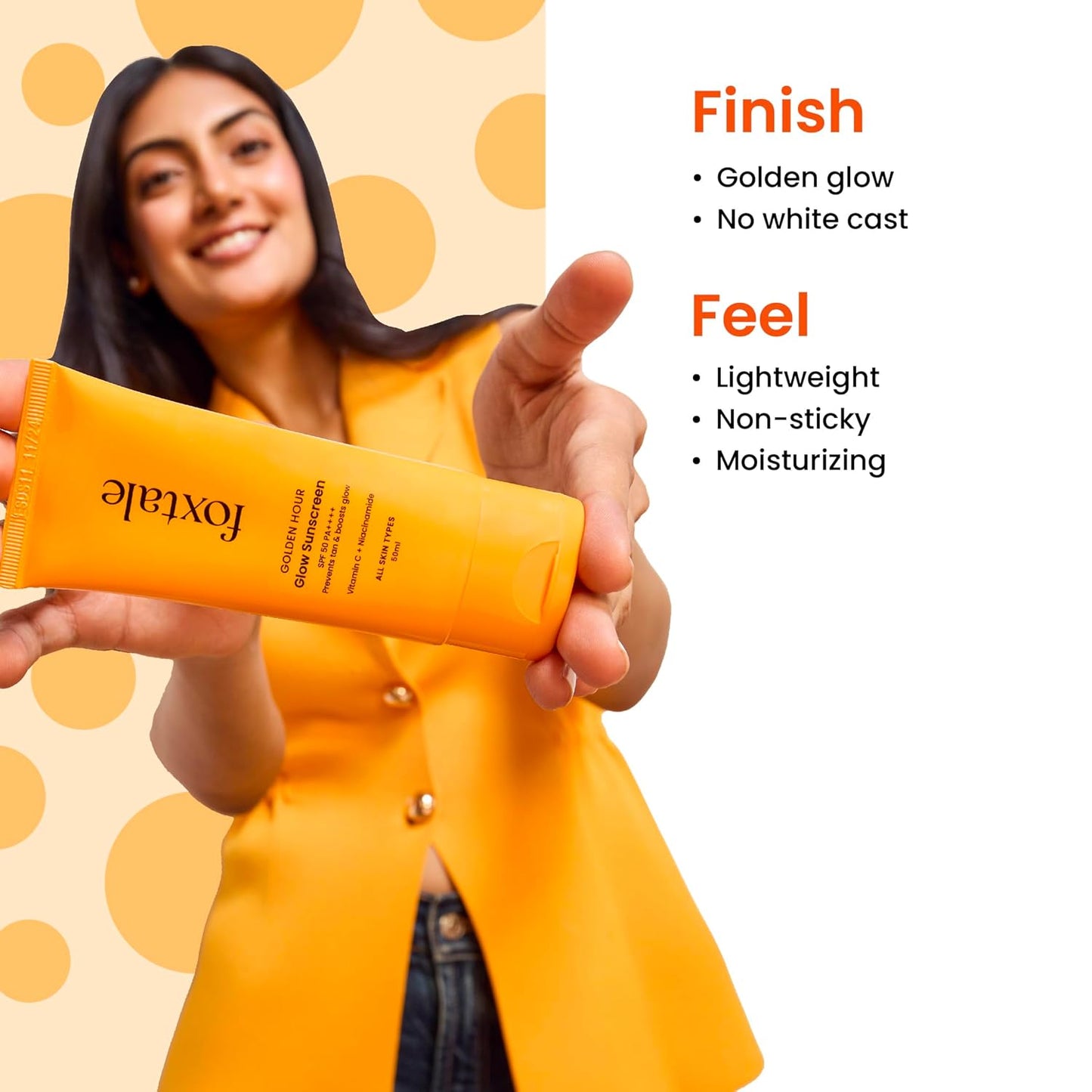 Foxtale SPF 50 Vitamin C Glow Sunscreen with PA++++ & Niacinamide | Lightweight | Fast Absorbing | UVA and UVB Filters | Prevents Tanning | No White Cast | Non-Greasy | For Men & Women | All Skin Types | 50 Ml