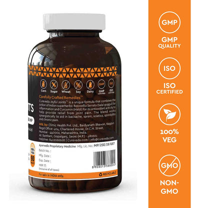 Bottle of supplements with GMP, ISO, 100% Veg, Non-GMO certification on an orange background