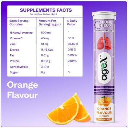 Lung Detox Effervescent Tablets with N-Acetylcysteine 600mg, Vitamin C & Zinc | Supports Lung Cleanse, Clear Breathing & Immune Strength | Orange Flavour | 20 Tablets (Pack of 1)