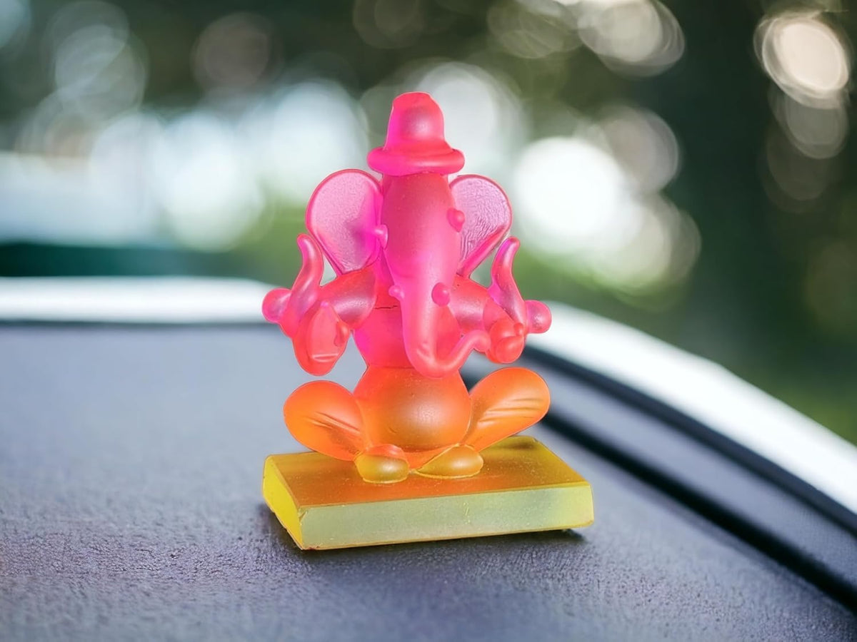 Ganesha Idol for Car Dashboard | Beautiful Ganesh Murti for Home Temple | Ganpati Figurine Statue Showpiece Sculpture for Office Desk (Pink-Orange)