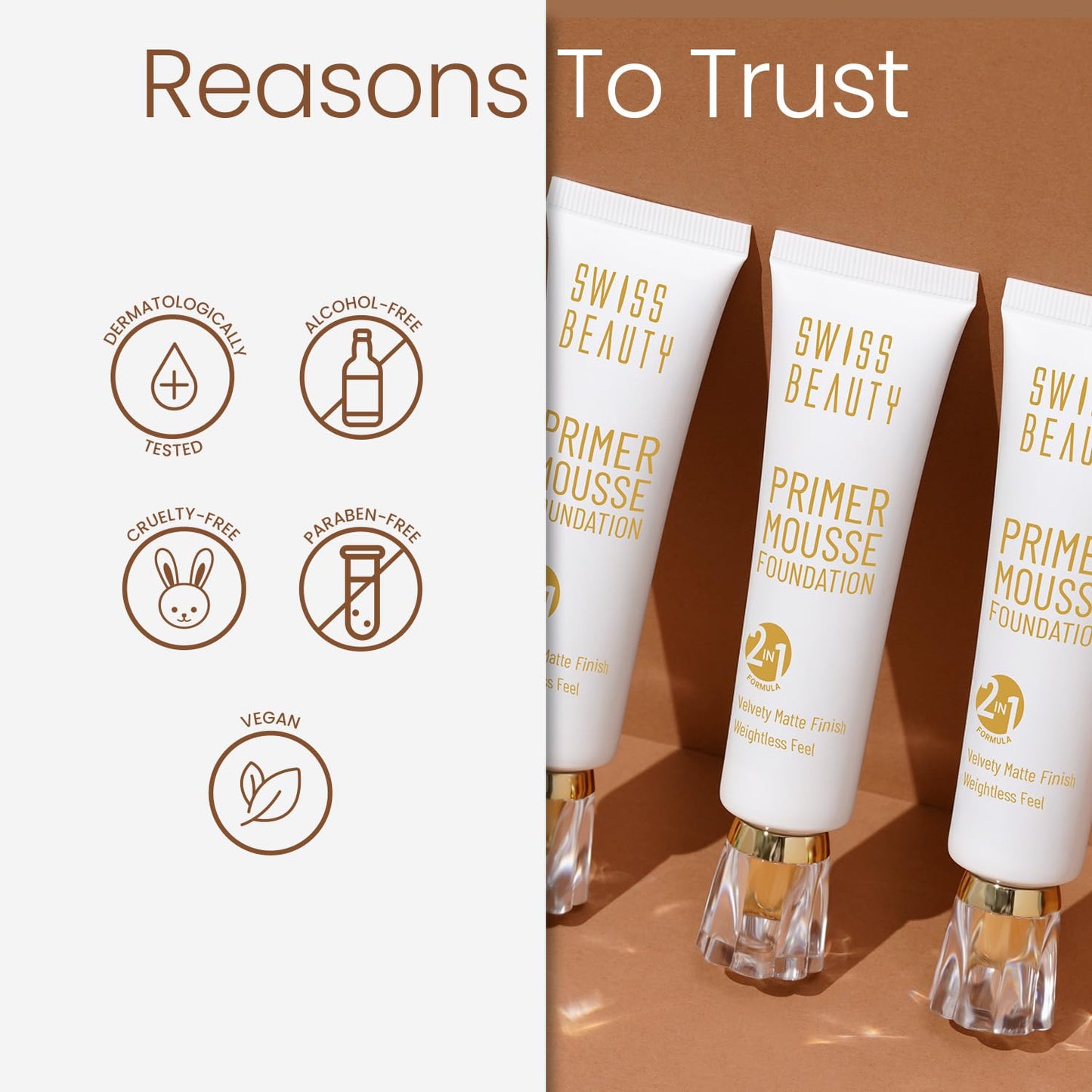 Swiss Beauty Primer Mousse Foundation Weightless Smooth & Velvet Touch, Matte Finish, Face Makeup, Natural Beige, 30ml
