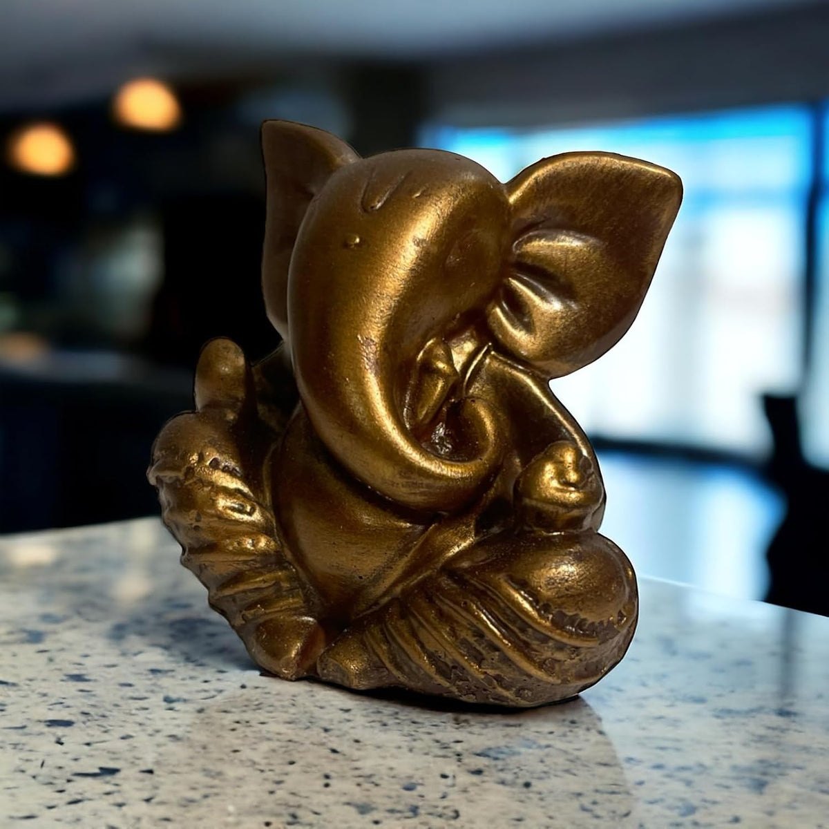 Lord Ganesha Idol for Car Dashboard | Composite Marble Ganesh | Available in White, Golden & Black | Small Sitting Ganpati Murti