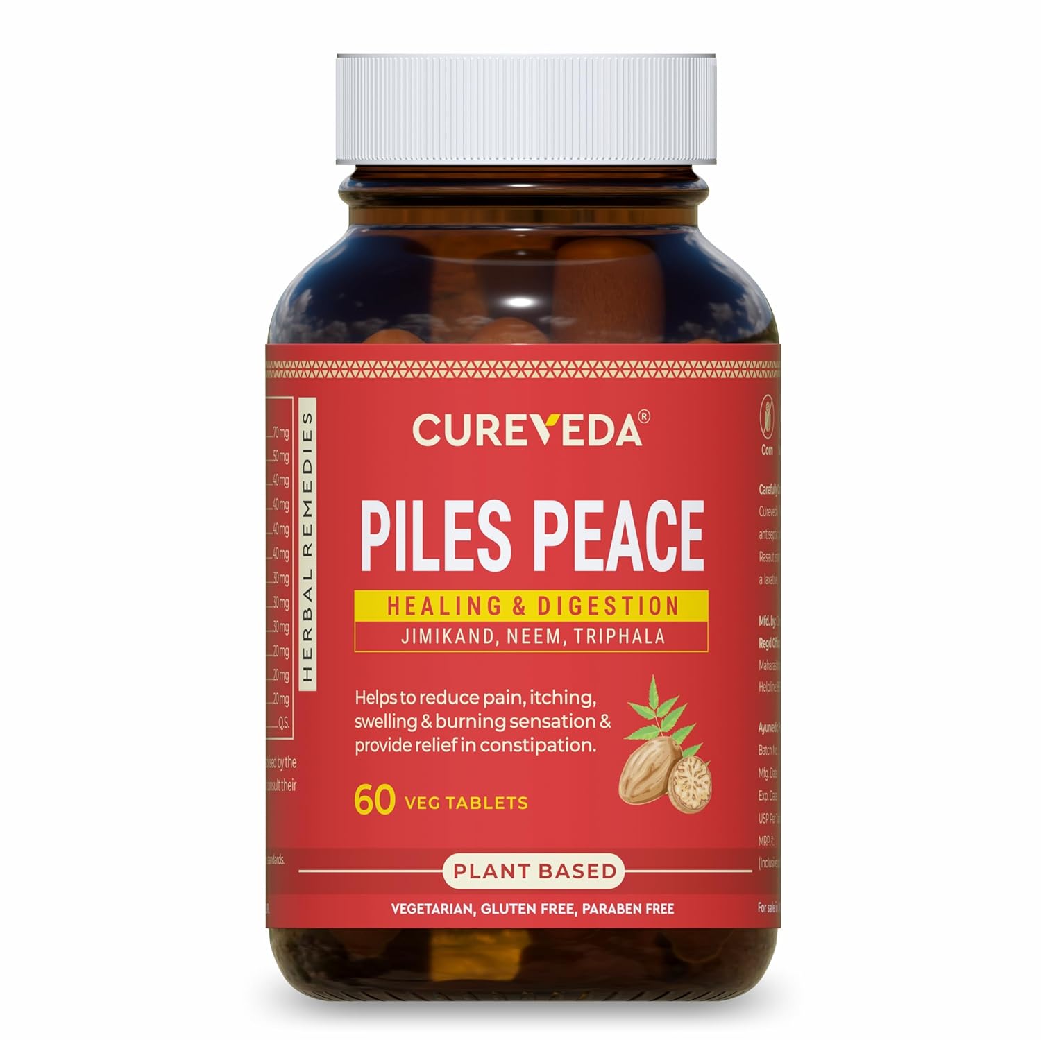 Cureveda Piles Peace supplement bottle on a white background