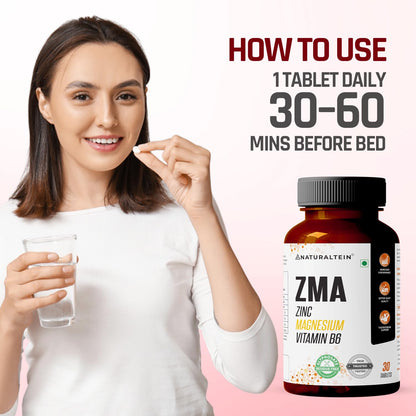NATURALTEIN ZMA Tablets – Zinc Magnesium Vitamin B6 Supplement | 30 Veg Tablets | Sports Recovery & Daily Performance | Muscle Strength, Better Sleep & Faster Recovery