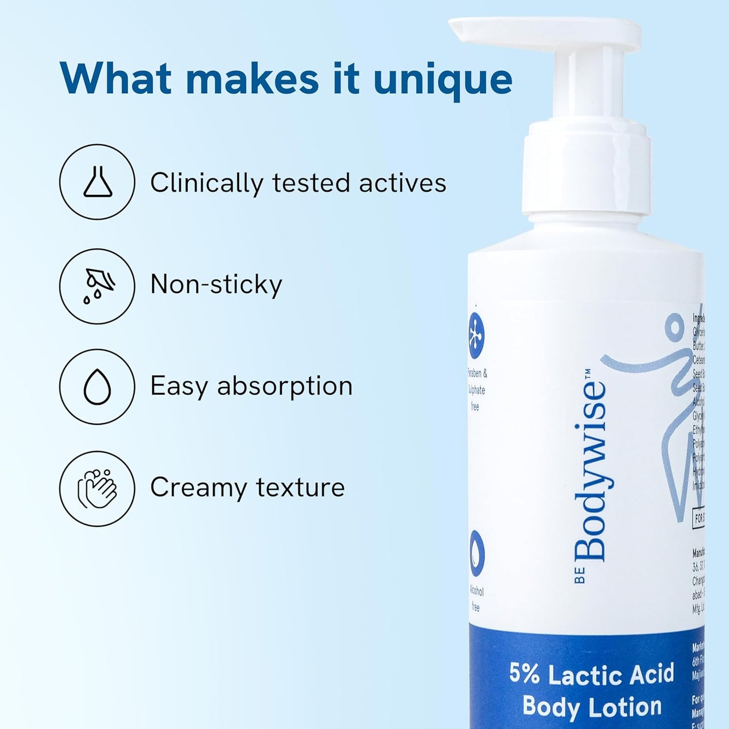 Be Bodywise 5% AHA Lactic Acid Body Lotion with 48Hr Moisturisation 200ml | Dermatologically Tested | Improves Skin Texture & Reduces Appearance of Strawberry Legs | With Lactic Acid, Aloe Vera & Cica Extract