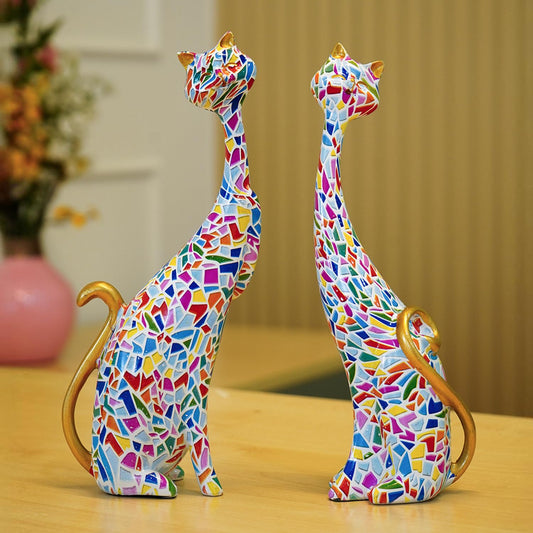 Nostrae Cute Kitty Cats Show Pieces for Home Decor Living Room Decorative Items | Abstract Modern Showpieces Gift Item | Center Table Tv Unit Showcase Office Interior Statues (Set of 2)
