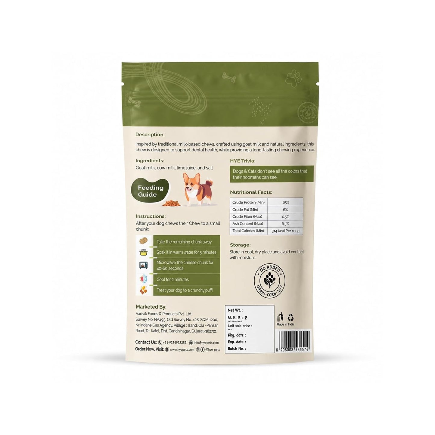HYE Pets Goat Milk Dog Chews, Rawhide Free Long Lasting Natural Chew Treats, High Protein & Calcium Rich, Easily Digestible Dental Chews, Medium - 2 Chews