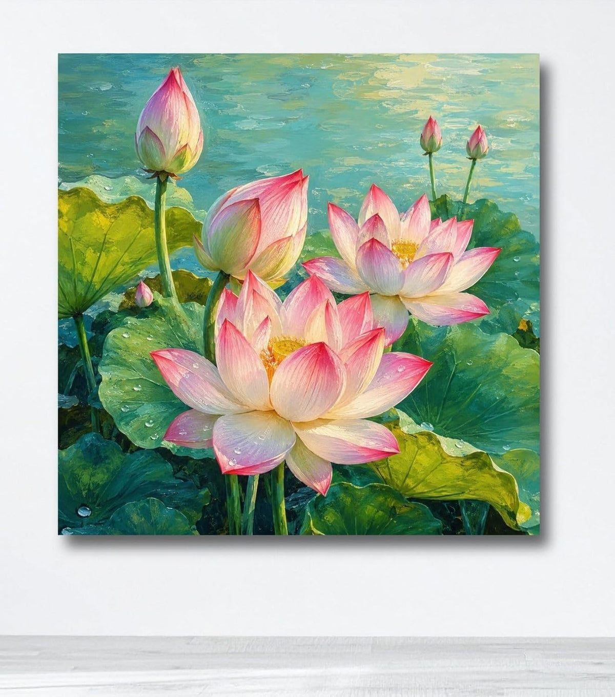 Lotus Flower Painting for Wall Vastu (15+ DESIGNS) Framed Lotus Canvas Painting for Living Room, Bedroom | Nature Floral Wall Art with Multiple Design Variations (Multi Lotus, 18x18 Inch, Framed)