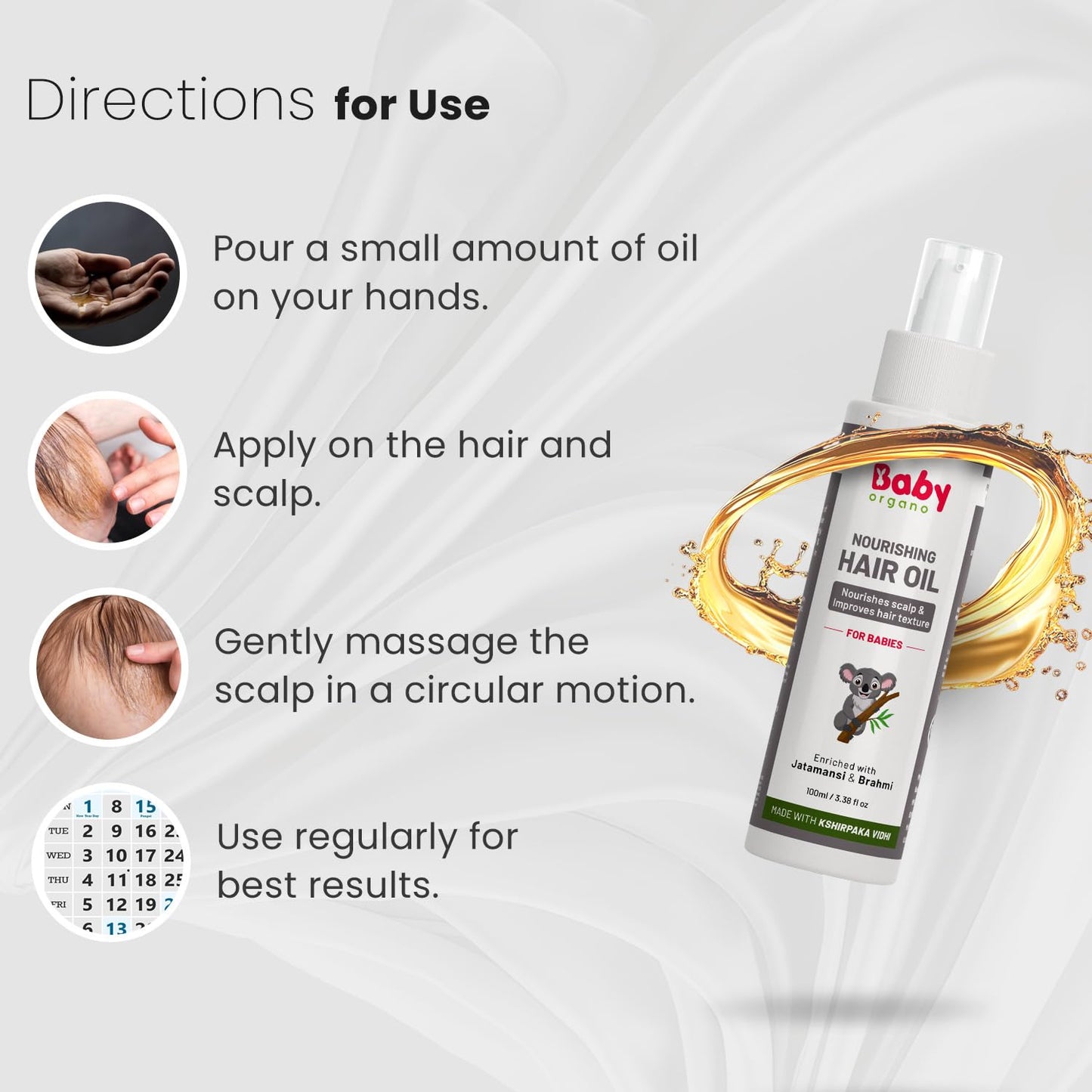 BabyOrgano Ayurvedic Nourishing Hair Oil for Babies & Kids (0-3 Years) – Best Hair Growth Oil – Soothes Cradle Cap – 100% Natural – Promotes Healthy Hair & Scalp – 100ml
