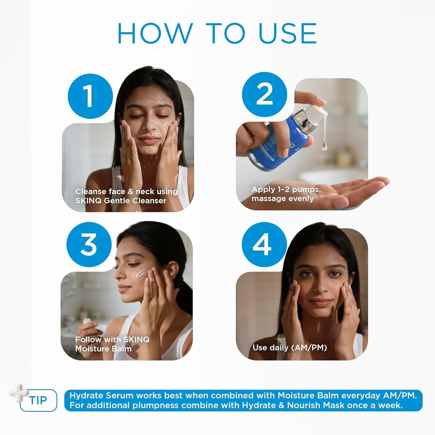 SKINQ Hydrate Serum with Hyaluronic Acid, Sodium Hyaluronate, Vitamin B5 & E | +140% Hydration | Lightweight, Non-Sticky | For All Skin Types | In-Vivo Tested I Derma Formulated