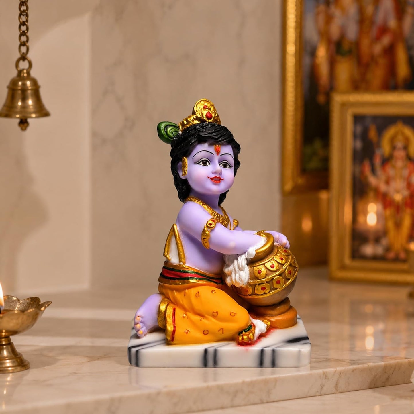 UNOVATE Krishna Makhan Chor Statue | Home Temple | Janmashtmi | Purple