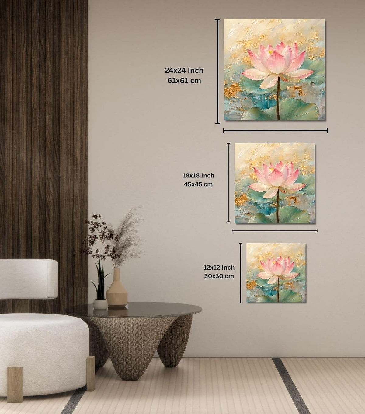 Lotus Flower Painting for Wall Vastu (15+ DESIGNS) Framed Lotus Canvas Painting for Living Room, Bedroom | Nature Floral Wall Art with Multiple Design Variations (Light Pink Lotus, 18x18 Inch, Framed)