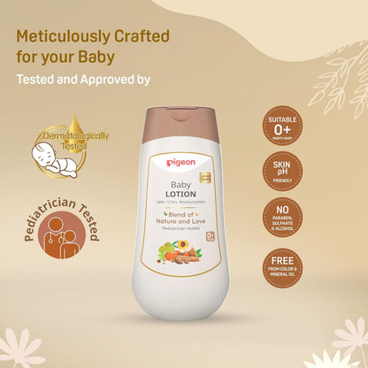 Pigeon Baby Lotion with Marshmallow Root Extract, Carrot Seed Oil, Sweet Almond & Olive Oil – Soothing, Lightweight Moisturizer for Delicate Skin, No Paraben, Sulphate & Alcohol - 200 ml