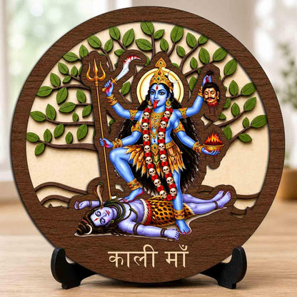 Plan To Gift Kali Maa Table Top Wooden Idol/Murti for Mandir Decoration, Office Desk & Festive Gift - 5x5 Inch