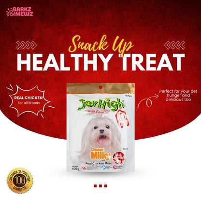 JerHigh Dog Treats, 400g, Human Grade Chicken, Chicken with Milky (Sold by Barkz & Mewz)