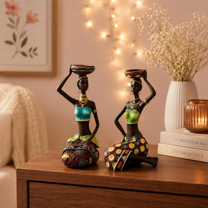 Resin African Women for Home Deco(Set of 2 Piece, Multicolor)
