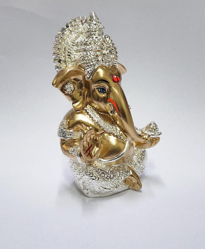 Gold Art India Resin Ganesha Idol Ganesh for Car Dashboard Statue Ganpati Vinayaka Vinayagar Figurine Diwali Gifts Home Decor Luck, Success for Small Murti Puja Lord Gift Office Desk Room 3.5 Inches
