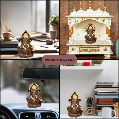 Gold Art India Brown Terracotta Idol for Ganesh Idol for Car Dashboard God Ganesha Idol for Home Decor Ganpati for Gift 3.5 inches (Brown Terracotta), Idol