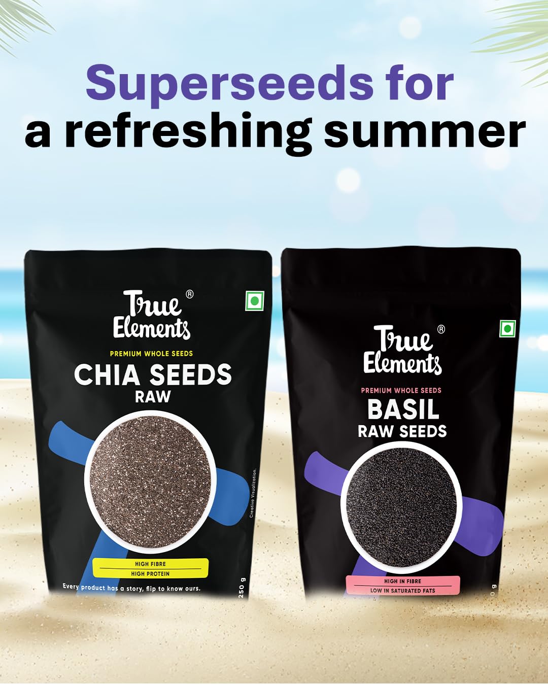 True Elements Basil Seeds 250g - Sabja Seeds | High Fibre and Omega 3