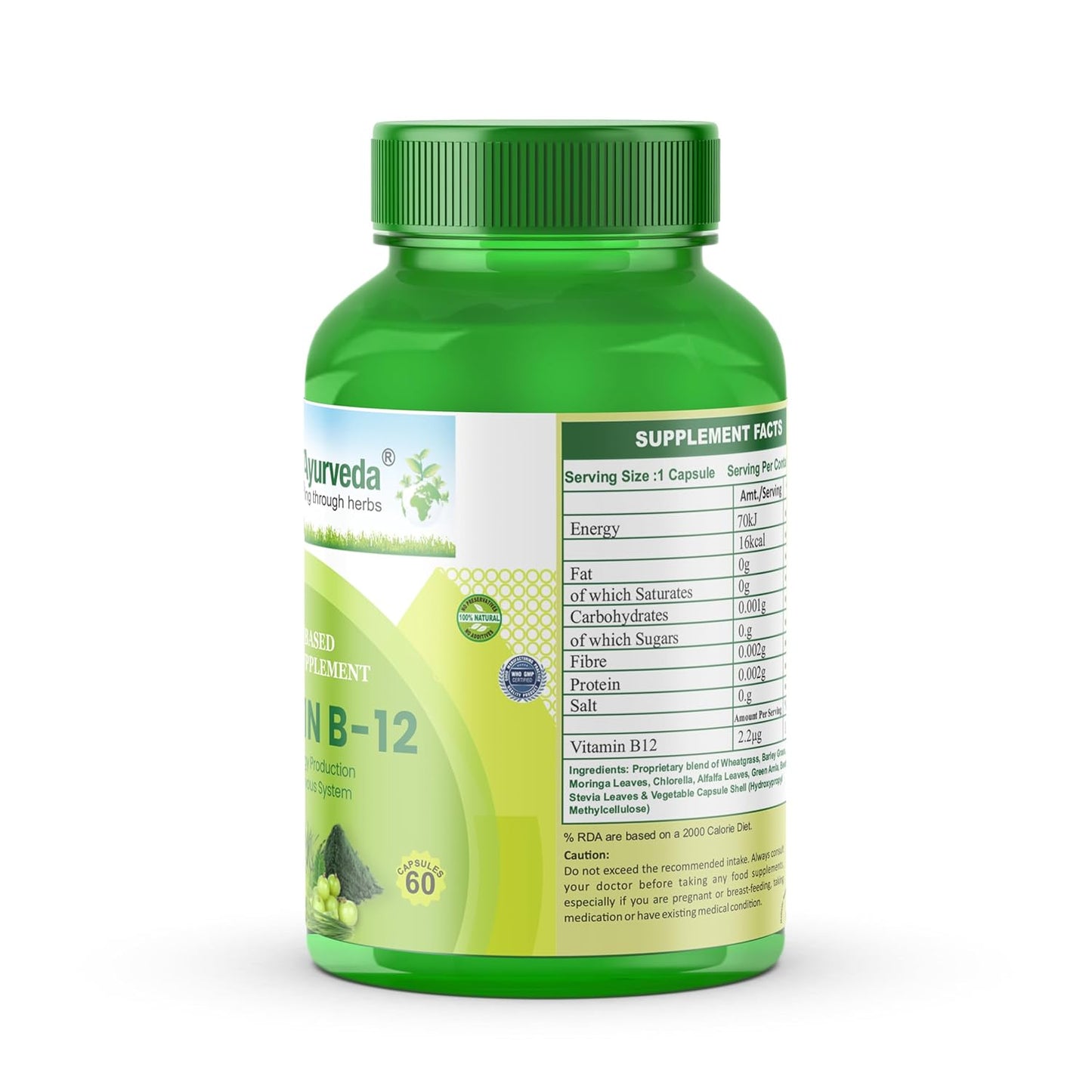 Planet Ayurveda Vitamin B12 60 Capsules – Whole Food Methylcobalamin for Energy & Immunity – Vegan B12 with Probiotics & Enzymes – Gluten-Free Supplement