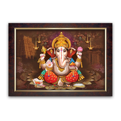 Premium Sparkle Lamination, Ganapati Ganesh Ganesha Photo Frame, Copper Gold, 14x20 Inch 8540