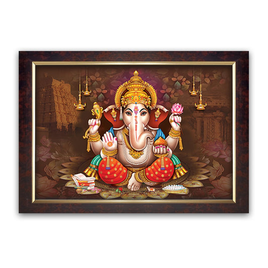 Premium Sparkle Lamination, Ganapati Ganesh Ganesha Photo Frame, Copper Gold, 14x20 Inch 8540