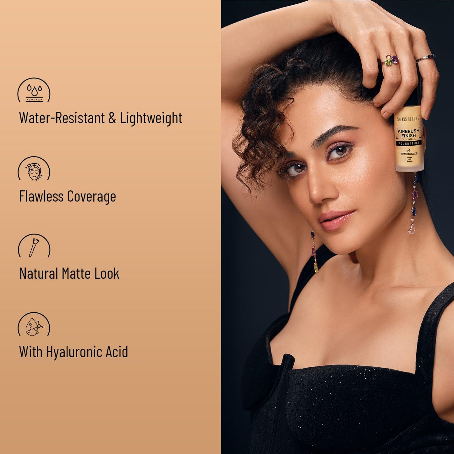 Swiss Beauty Airbrush Finish Foundation 30ml | Full Coverage Up to 8H | Waterproof & Lightweight | Natural Matte Finish | Long-Lasting Wear | Hyaluronic Acid | All Skin Types | Dermatologically Tested | Shade 02 Fair Ivory