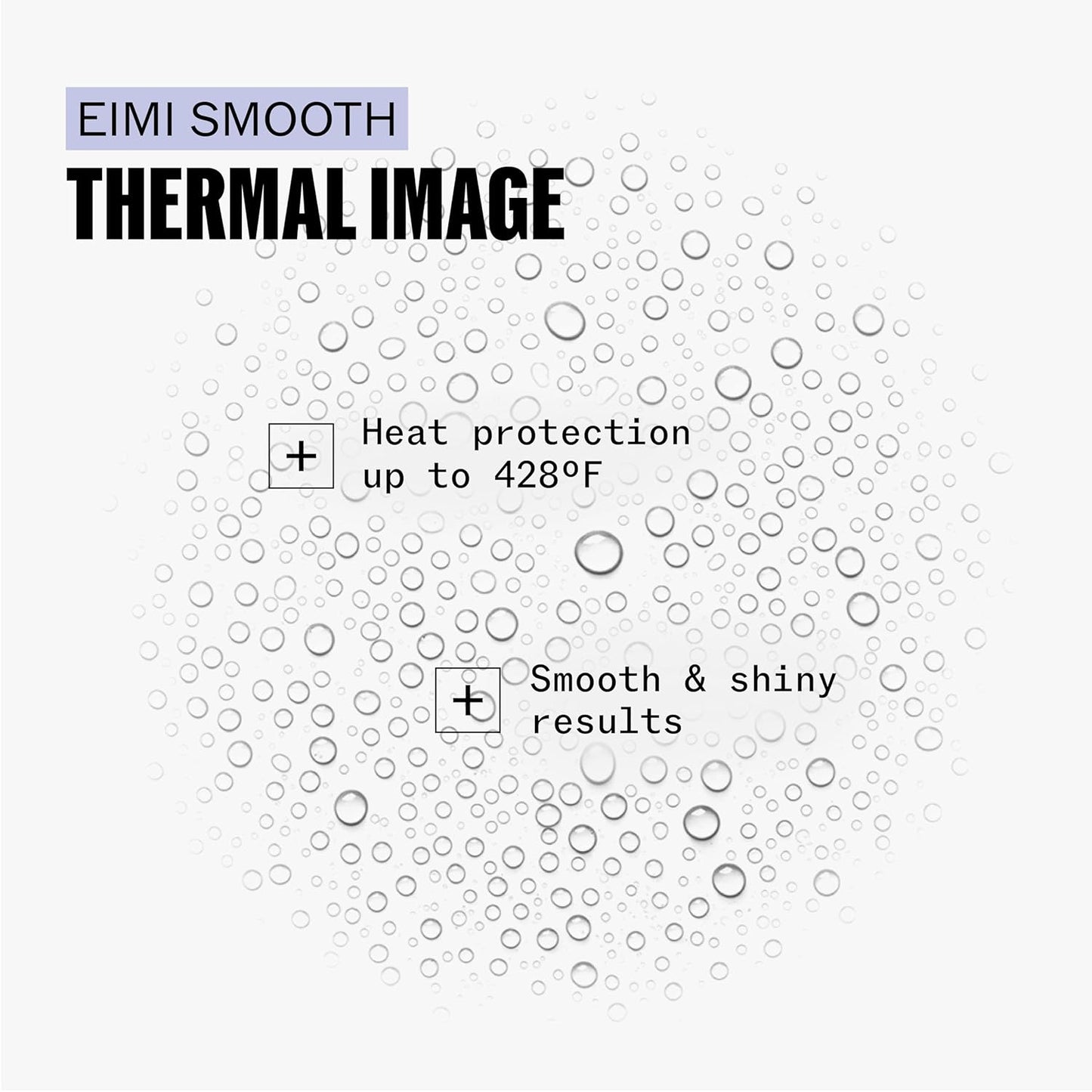 Eimi Smooth thermal image with bubbles and text about heat protection and smooth results.