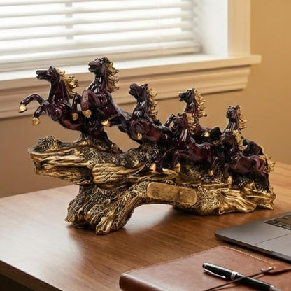 eCraftIndia Resin 7 Running Victory Horse Statue | Vastu Feng Shui Showpiece for Home Decor Office | Horse Figurine Good Luck Gift for Housewarming Birthday