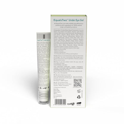 EQUALSTWO by Zydus Under Eye Gel for Dark Circles, Puffiness & Wrinkles, 15ml | Natural Under Eye Gel for Men & Women with Coconut, Cucumber, Grapefruit & Aloe Vera, (Pack 1)