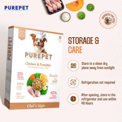 Purepet Fresh Dog Food 300g | Chicken & Pumpkin for Adults & Puppies | High Protein, 65% Real Chicken, 35% Fruits & Veggies | No Preservatives | Ready to Serve | All Breeds | Single Meal Pack