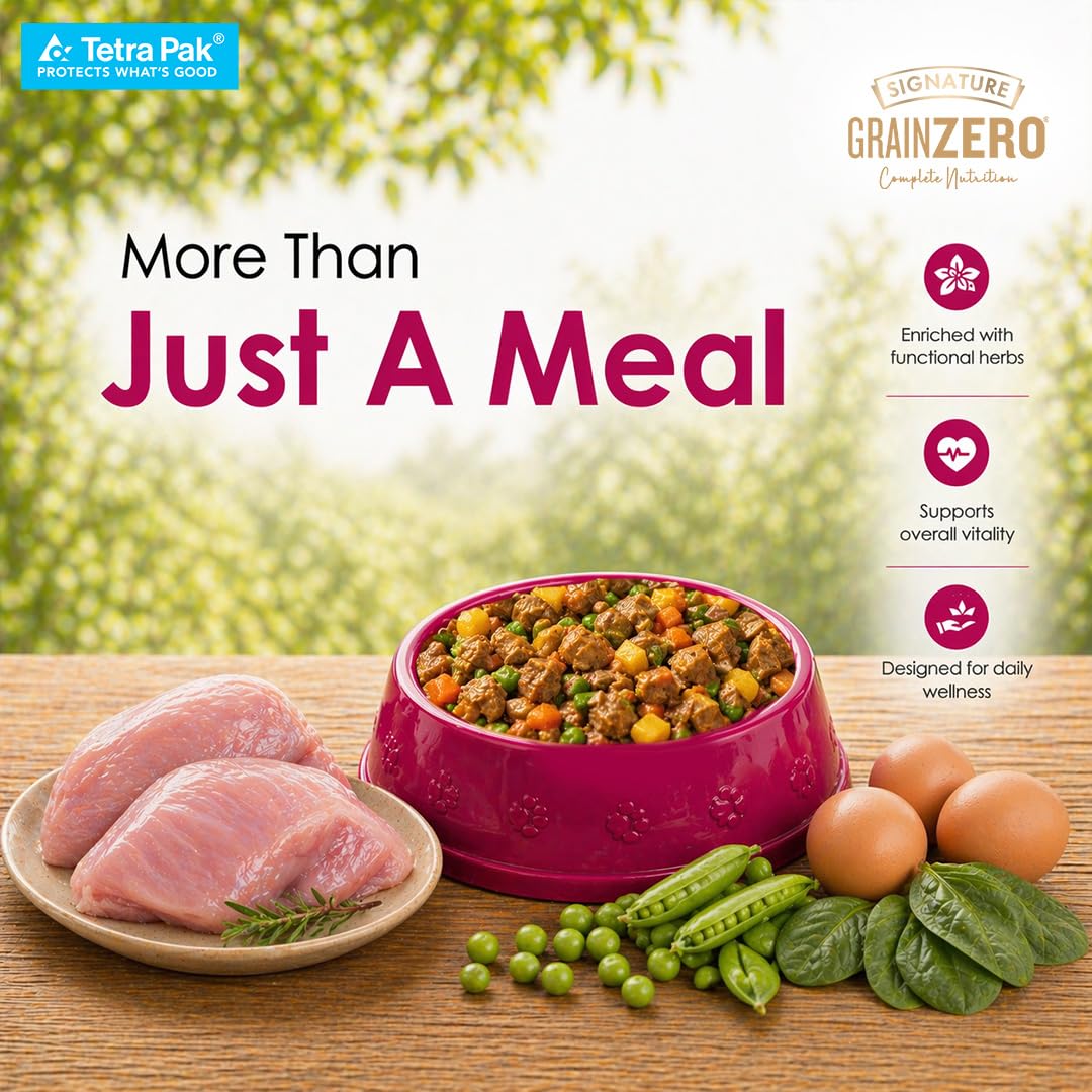 Grain Zero Dog Fresh Food Tetra Pak Real Chicken & Turkey Delight, for Adult & Puppy, 350g | Supports Joint & Health | Anti-Inflammatory Properties | Ready to Serve | One Pack One Meal