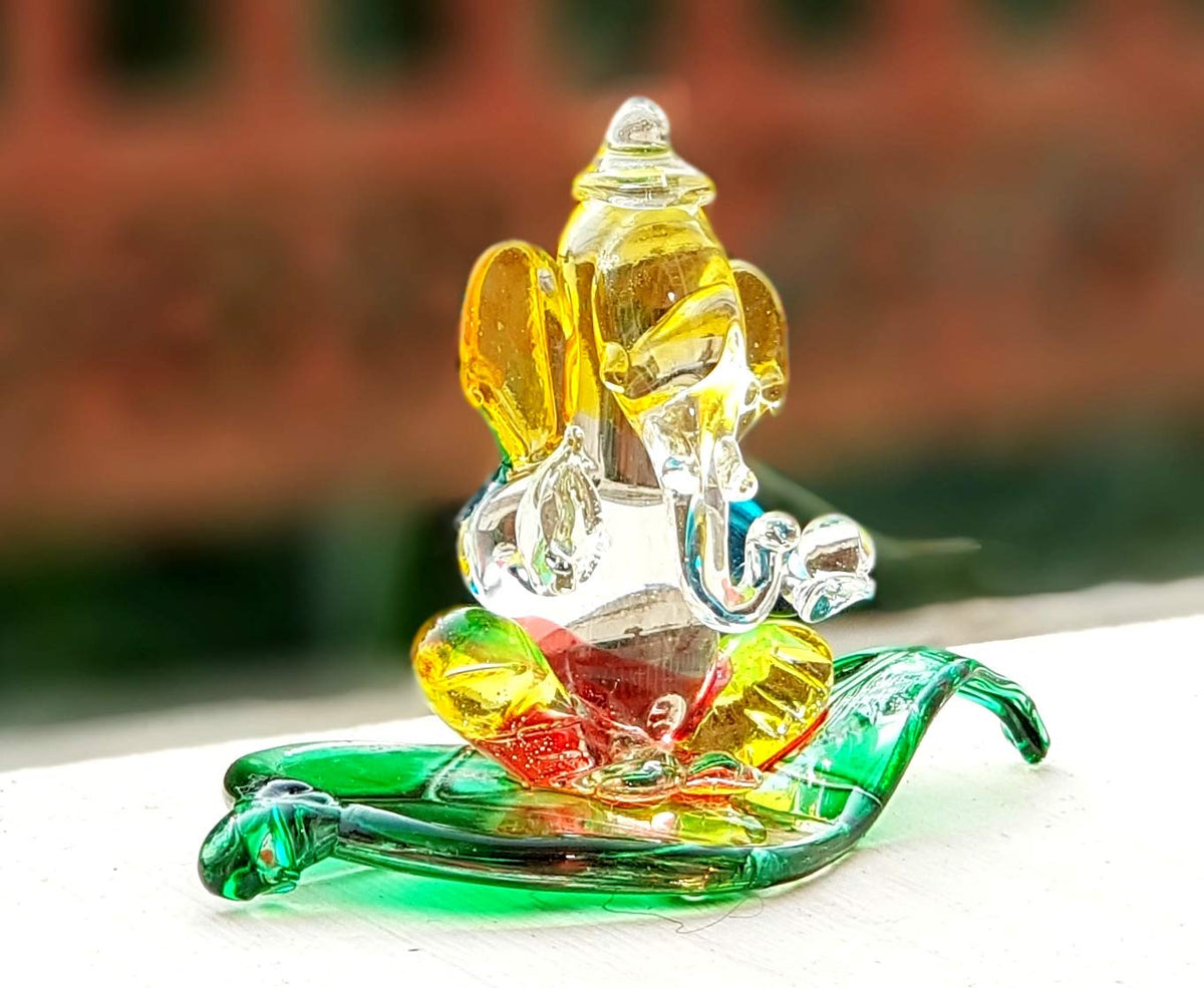 Ganesha Ganesh Murti Idol Statue Sculpture - 2.5" Inches - Car Dashboard Idols | Crystal Glass - Multi-colour