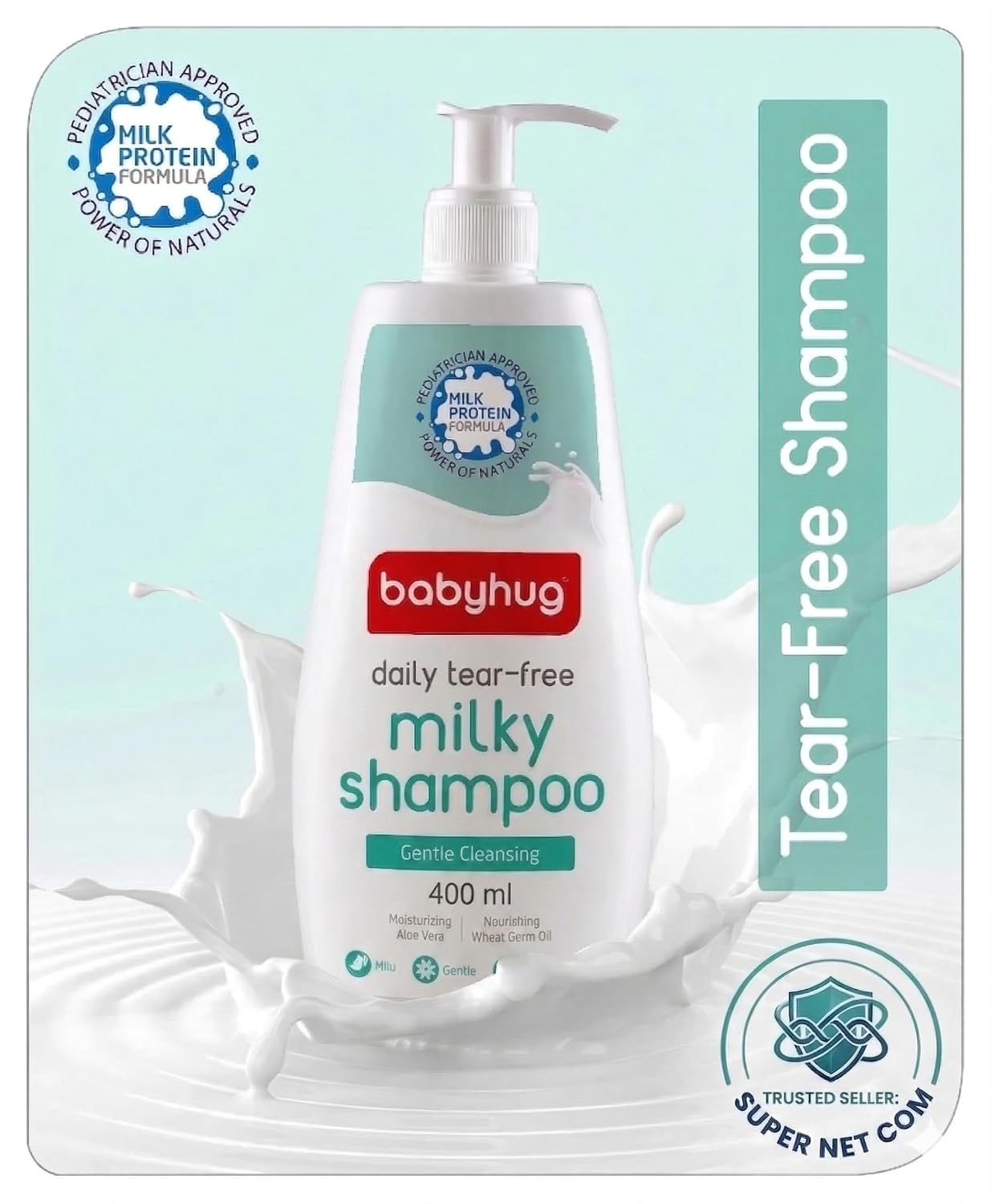 BABYHUG Daily Tear-Free Milky Shampoo – Enriched with Milk Protein & Natural Oils Pack Of 1 (400ML) | Enriched with Milk Protein, Natural Oils