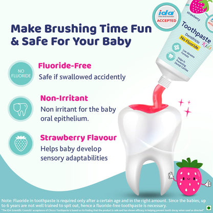 Chicco Toothpaste for Kids, Best for Baby (1y-6y), Strawberry Flavour, 50g | Fluoride-Free & Low Abrasive | Removes Plaque, Helps Prevent Cavities | IDA Accepted