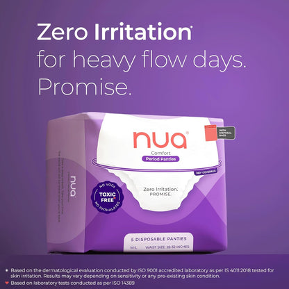 Nua 360° Comfort Period Panties (M-L) | Pack of 5 | Ultra-Absorbent | Zero Irritation | 4X Comfort | for Heavy Flow | No rashes | Leakproof | Seamless | 100% Toxic-Free, Dermatologically Tested