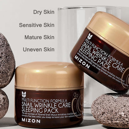 MIZON Snail Wrinkle Care Sleeping Pack, Overnight Mask, For Damaged Skin, Deep Nourishing, Special Night Care, Snail Mucin, Soothing Effect (80ml)