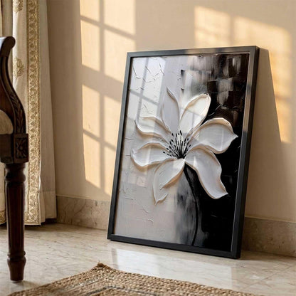 Modern Art Wall Painting Black&White flower Home Decoration With Frame For Living Room Bed Room Hotel Wall Decor Digital Reprint Engineered Wood (13X17 INCH)