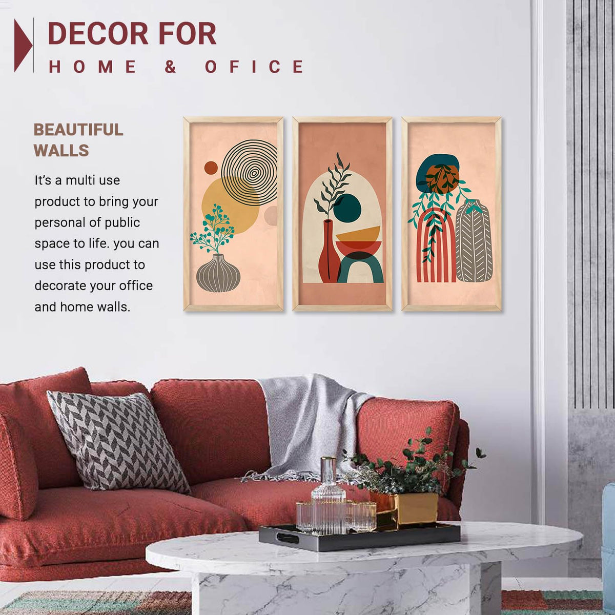 Boho Decorative Modern Wall Art Home Dacor Abstract Painting poster With Frame For Living Room Bed Room Hotel Wall Decor Digital Reprint Engineered Wood Set of 3 (Art 12, 10x19 inch)
