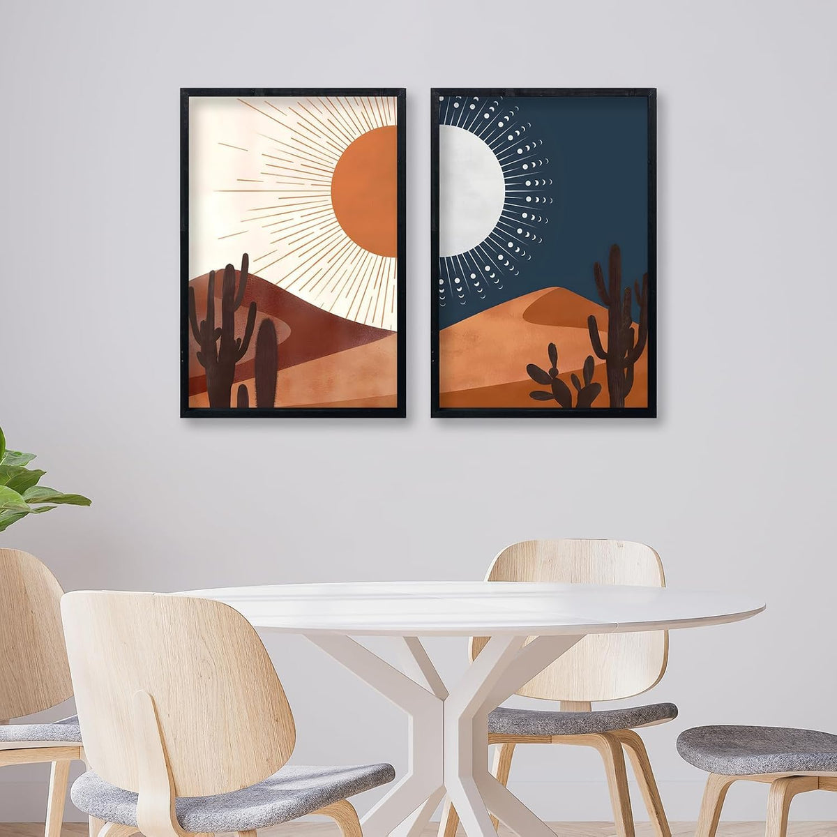 Modern Abstract Madhubani Art Painting with Frame | UV Printed, Scratchless Sparkle Laminated | Paintings for Living Room, Home Decor, Bedroom, Office, Hall, Black Textured Frames, Set of 2