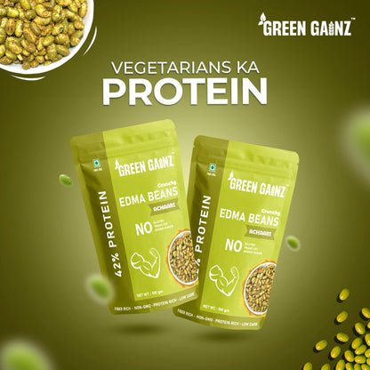 Green Gainz Roasted Edamame Achaari Flavour 100gm | Healthy Namkeen Snacks | 100% Veg Protein Rich Snack | Fiber Rich | No Palm Oil | Roasted, Not Fried