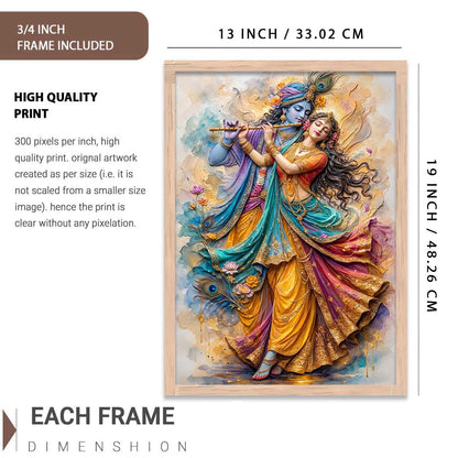 Hindu God Wall Art, 3D Textured Framed Print, Religious Spiritual Painting for Pooja Room, Living Room, Temple, Home Decor – Multiple Deity Designs (design 3, 13X19, Brown)