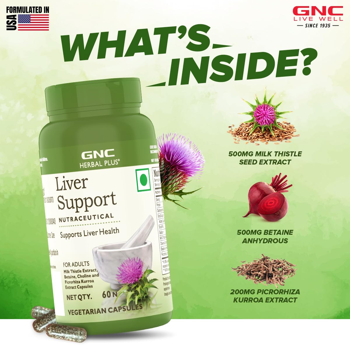 Zephivo GNC Herbal Plus Liver Support With Milk Thistle & Picrorhiza | 60 Capsules | Cleanses Liver | Protects Liver Health | Facilitates Fat Metabolism | Provides Antioxidant Support | Formulated in USA